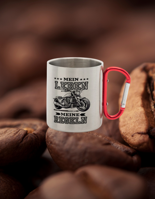 REGELN, Edelstahl-Tasse mit Karabiner